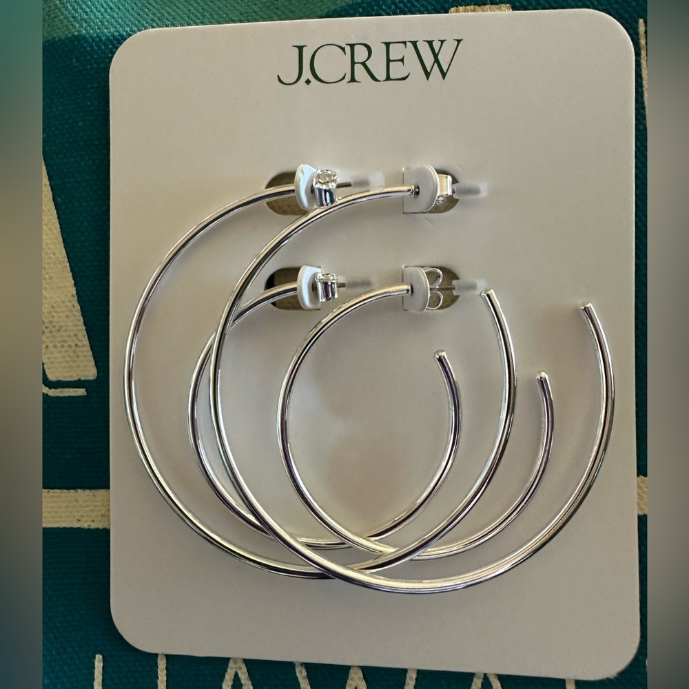 J. Crew Silver Thin Hoop Set